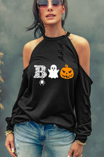 Load image into Gallery viewer, Cold Shoulder Boo Graphic Distressed Blouse
