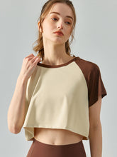 Load image into Gallery viewer, Round Neck Raglan Sleeve Cropped Sports Top
