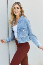 Load image into Gallery viewer, Andree by Unit Full Size Pearl Trim Cropped Denim Jacket
