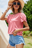 Short Petal Sleeve Crewneck Top
