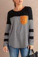 Striped Contrast Round Neck Long Sleeve Top