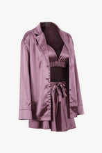 Load image into Gallery viewer, Button-Up Shirt, Bralette, and Tied Shorts Loungewear Set
