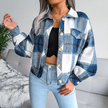 Load image into Gallery viewer, Plaid Button Cuff Long Sleeve Jacket
