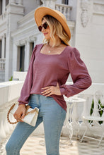 Load image into Gallery viewer, Waffle-Knit Puff Sleeve Square Neck Top
