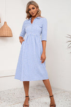 Load image into Gallery viewer, Plaid Collared Neck Midi Dress
