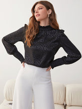 Load image into Gallery viewer, Leopard Smocked Frill Neck Puff Sleeve Blouse

