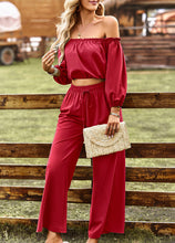 Load image into Gallery viewer, Off-Shoulder Blouse and Drawstring Waist Pants Set
