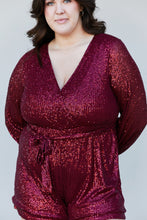 Load image into Gallery viewer, Haptics Full Size Sequin Belted V-Neck Romper
