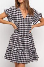 Load image into Gallery viewer, Ruffled Plaid Tiered Swing Dress
