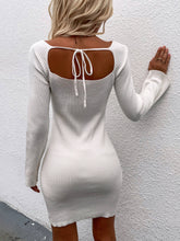 Load image into Gallery viewer, Tie Back Square Neck Long Sleeve Sweater Dress
