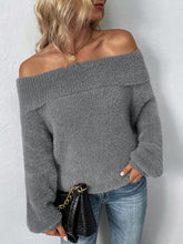 Load image into Gallery viewer, Off-Shoulder Fold-Over Fuzzy Sweater
