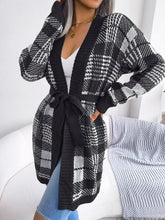 Load image into Gallery viewer, Plaid Open Front Ribbed Trim Longline Cardigan
