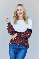 Rae Mode Full Size Leopard Color Block Round Neck Sweatshirt