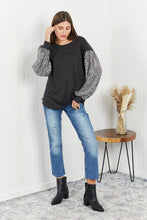 Load image into Gallery viewer, HOPELY Full Size Sequin Puff Sleeve Curved Hem Top in Charcoal
