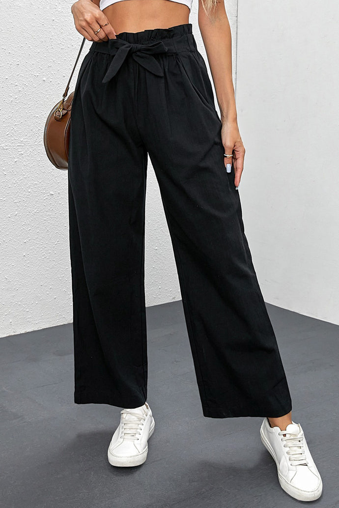 Tied Paperbag Wide Leg Pants