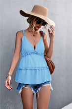 Load image into Gallery viewer, Frill Trim Sleeveless Plunge Top
