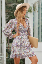 Load image into Gallery viewer, Floral Frill Trim Plunge Flounce Sleeve Dress
