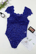 Load image into Gallery viewer, Ruched Sweetheart Neck Lace Bodysuit
