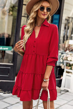 Load image into Gallery viewer, Decorative Button Johnny Collar Tiered Dress
