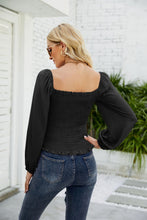 Load image into Gallery viewer, Frill Hem Smocked Balloon Sleeve Blouse
