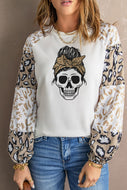 Halloween Leopard Skull Graphic Long Sleeve Top
