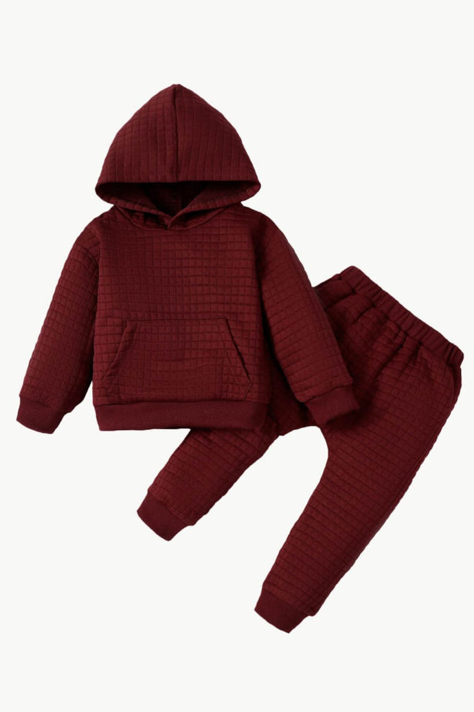 Kids Textured Pocketed Hoodie and Joggers Set