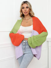 Load image into Gallery viewer, Color Block Open Front Balloon Sleeve Longline Cardigan
