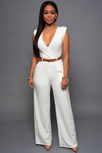 Load image into Gallery viewer, Belted Sleeveless Plunge Wide Leg Jumpsuit
