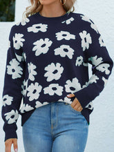 Load image into Gallery viewer, Floral Ribbed Trim Knit Sweater
