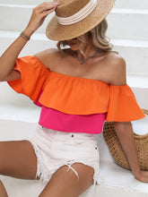 Load image into Gallery viewer, Two-Tone Off-Shoulder Cropped Blouse
