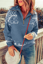 Load image into Gallery viewer, Geometric Ribbed Trim Quarter Zip Sweater
