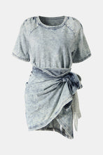 Load image into Gallery viewer, Acid Wash Denim T-Shirt and Side Tie Skirt Set
