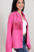 Load image into Gallery viewer, GeeGee Southwest Full Size Rhinestone Fringe Detail Shirt Jacket

