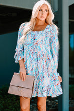 Load image into Gallery viewer, Printed Square Neck Smocked Ruffle Hem Dress
