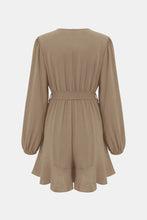 Load image into Gallery viewer, Tie-Waist Balloon Sleeve Ruffled Surplice Romper
