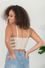 Load image into Gallery viewer, SHOPIRISBASIC Ready to Go Faux Leather Strappy Bustier Crop Top in Oyster
