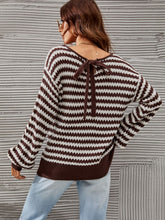 Load image into Gallery viewer, Striped Dropped Shoulder Tie-Back Sweater
