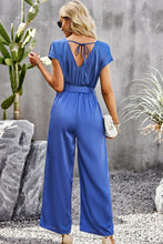Load image into Gallery viewer, Tie Belt V-Neck Short Sleeve Jumpsuit
