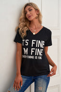 Slogan Graphic V-Neck Short Raglan Sleeve Tee