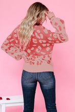 Load image into Gallery viewer, Leopard Ribbed Trim Dropped Shoulder Sweater
