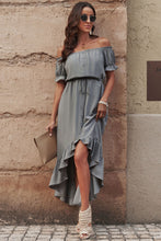 Load image into Gallery viewer, Off-Shoulder Drawstring Waist Ruffled High-Low Dress
