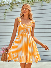 Load image into Gallery viewer, Striped Smocked Ruffle-Shoulder Sleeveless Dress

