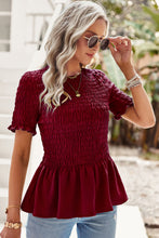 Load image into Gallery viewer, Smocked Round Neck Peplum Blouse

