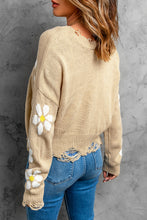 Load image into Gallery viewer, Floral Ribbed Trim Distressed Sweater
