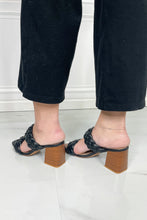Load image into Gallery viewer, SODA Interwoven Ideas Braided Strap Block Heel Slide Sandal in Black
