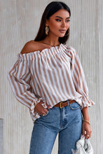 Load image into Gallery viewer, Striped Frill Trim Off-Shoulder Flounce Sleeve Top
