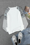 Camouflage and Stripe Print Raglan Top