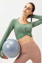 Load image into Gallery viewer, Twist Front Square Neck Long Sleeve Cropped Sports Top

