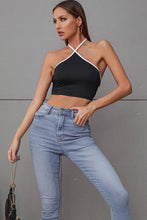 Load image into Gallery viewer, DIBS 1054 Contrast Trim Halter Neck Crop Top
