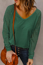 Load image into Gallery viewer, Sheer Striped Raglan Sleeve V-Neck Top
